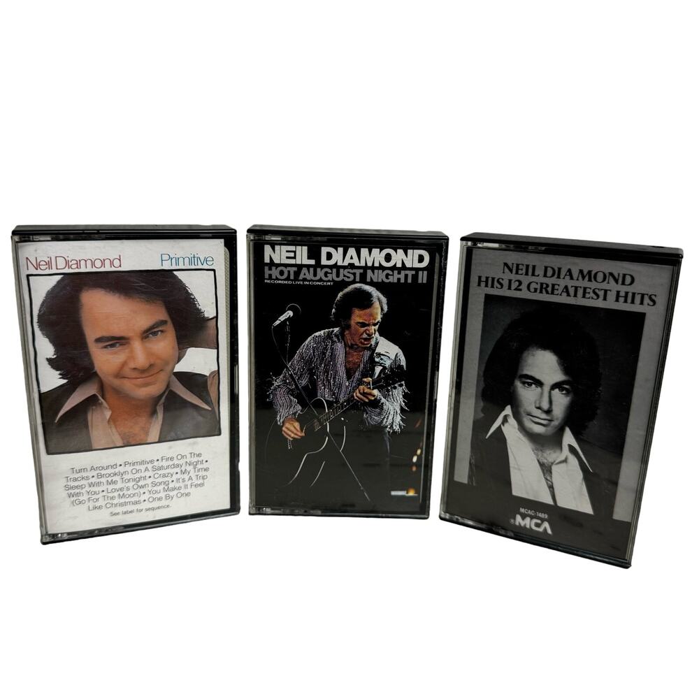 Neil Diamond Cassette Tape Lot Bundle of 3 Primitive Hot August Greatest Hits
